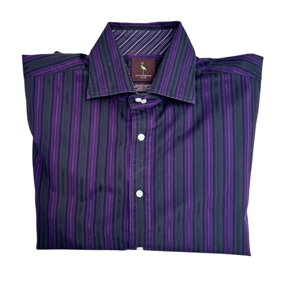 TAILORBYRD PURPLE, GRAY & BLACK STRIPED LONG SLEEVE FRENCH CUFFS SPORT SHIRT - Picture 1 of 8